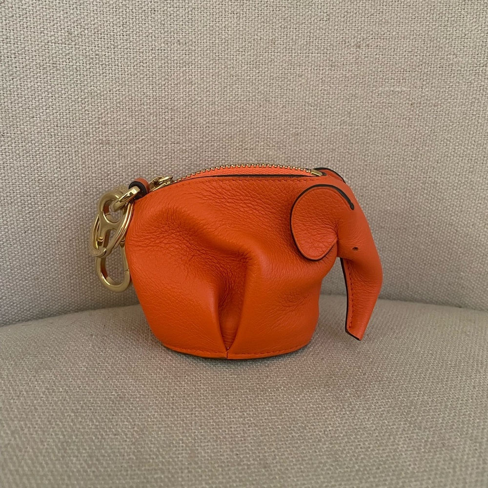 Auth LOEWE Elephant Coin Purse - Orange Leather Coin Case